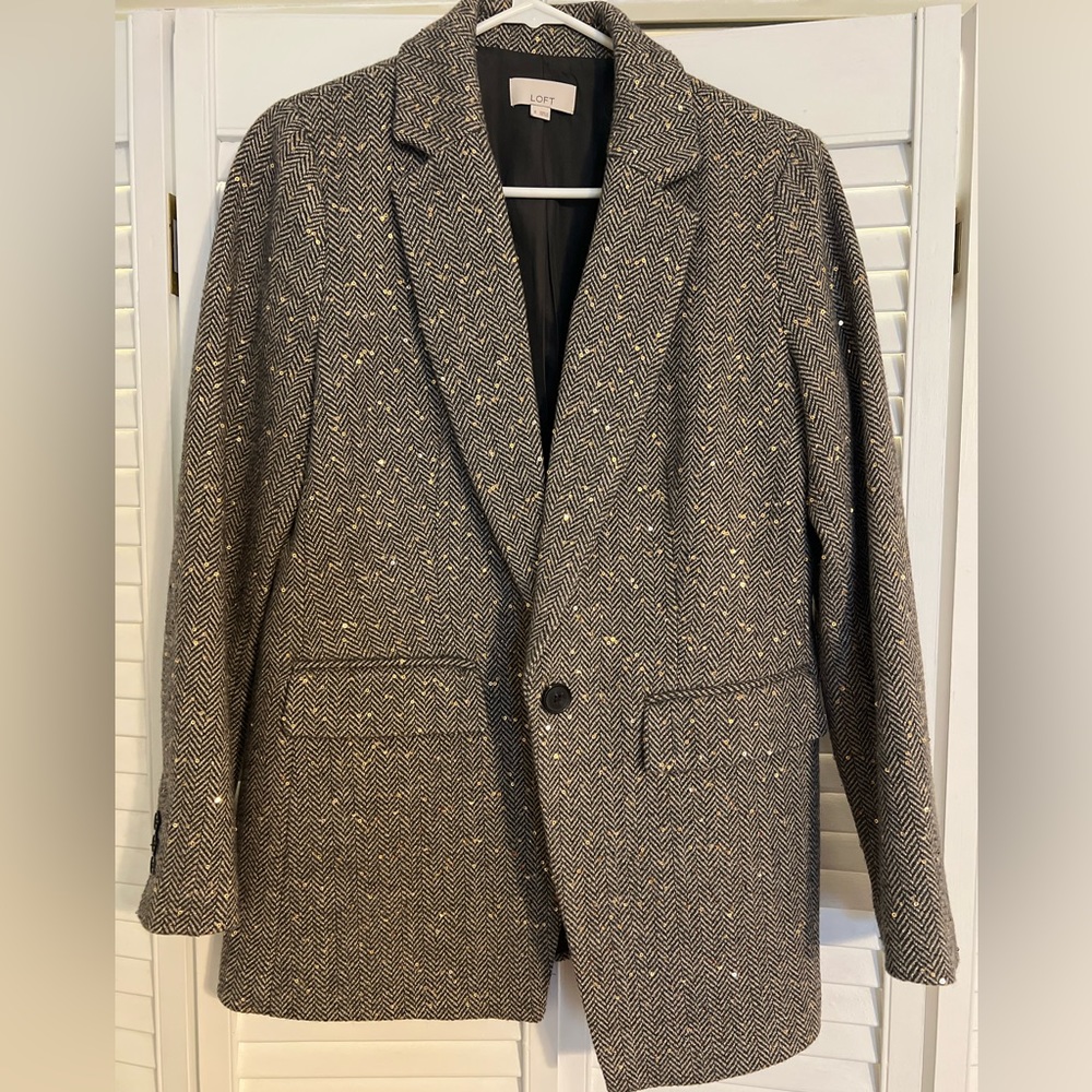 Loft Sequin Wool Herringbone Blazer